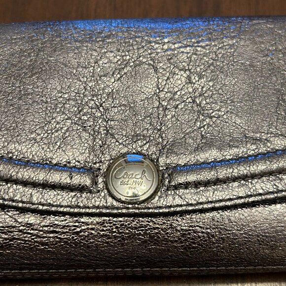 Coach Metallic Pewter Leather Wallet Silver - Picture 3 of 16
